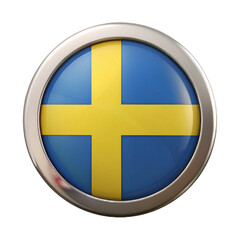 Fototapeta premium 3D Render Glossy Metallic Sweden Flag Button Design on Transparent Background