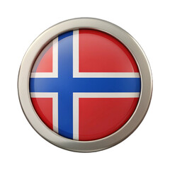 Fototapeta premium 3D Render Glossy Norway Flag Button Design in Metallic Frame on transparent background