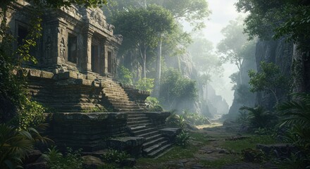 Ancient Temple Steps in Lush Jungle A Mystical Journey