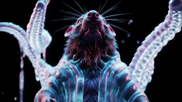 Mutant Rat Creature with Glowing Eyes and Tentacles in Dark Fantasy Horror