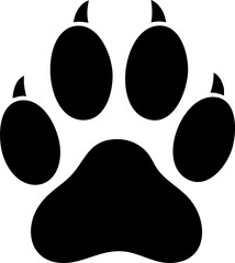 Bold black animal paw print icon, perfect for pet brands, wildlife themes, and adventure designs © Ali