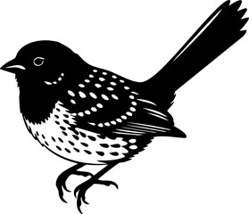 Charming small bird perched elegantly, rendered in a classic black and white style for versatile design projects.