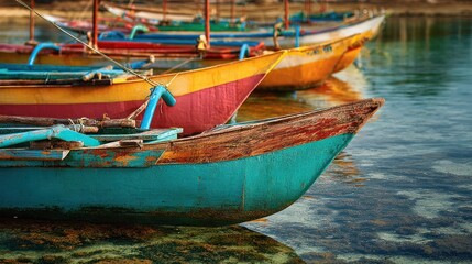 Obraz premium Colorful fishing boats at dawn