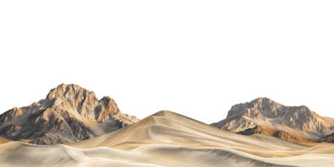 Sandy desert dunes and rocky mountains isolated on a transparent background sand dunes