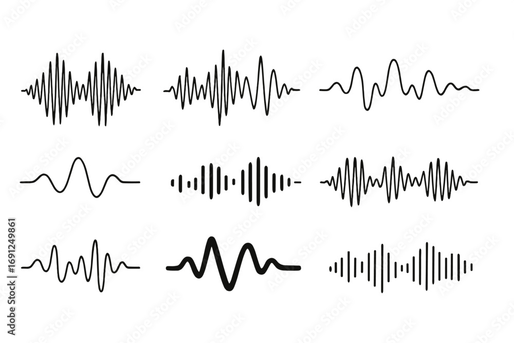 Poster a vector set for sound waves can be applied to various audio projects, including radio broadcasts, l