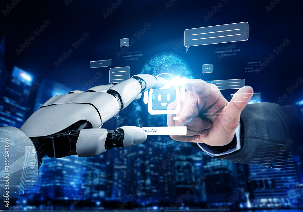 Poster ai assistant brain processor with llm technology, big data, machine learning, generative ai for busi