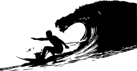 Dynamic surfer riding a powerful wave, capturing the thrill of ocean adventure and extreme sports.