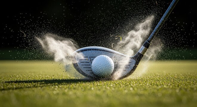 Dynamic golf ball impact golf club action shot golf course grass motion blur sports photography