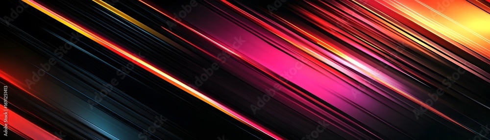Fototapete dynamic diagonal lines of vibrant color converge on a dark background, creating an energetic and mod