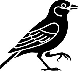 Obraz premium Elegant black bird silhouette stepping forward with detailed wing and tail feathers