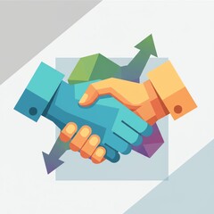 Professional business handshake symbolizing successful partnership, agreement, and collaborative growth with financial market trends, depicted in a modern vector illustration