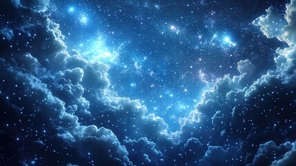 Fototapeta premium Stunning Night Sky with Twinkling Stars and Bright Clouds in a Cosmic Scene