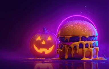 A large hamburger with cheese dripping from it