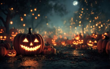 A large pumpkin with a cat on top of it is surrounded by many other pumpkins