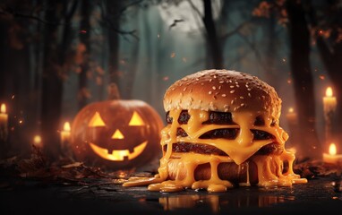 A large hamburger with melted cheese on top