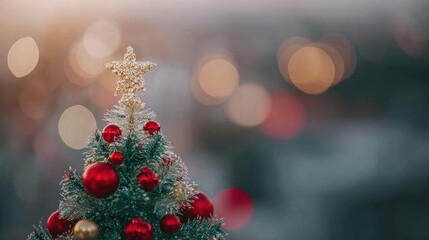 Festive Christmas tree adorned with ornaments and sparkling star decoration