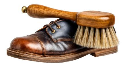 Shoe polishing with brush isolated on transparent background