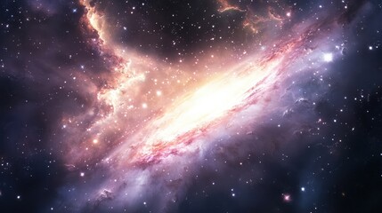 Fototapeta premium Stunning Galaxy in Space: A Bright Show of Stars and Nebulae. Explore the Beauty of the Universe with This Mesmerizing Cosmic Scene.