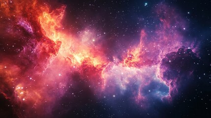 Naklejka premium Vibrant Cosmic Clouds in the Deep Universe: A Beautiful Display of Color and Light