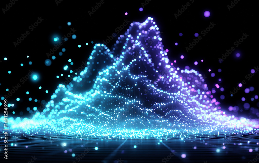 Poster dynamic abstract particle cluster with bright lights and lines