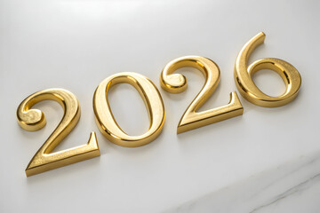 Golden 2026 Numbers with Colorful Balloons on White
