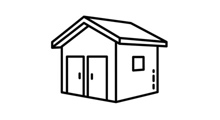 Simple line drawing of a shed or small building with a gabled roof.