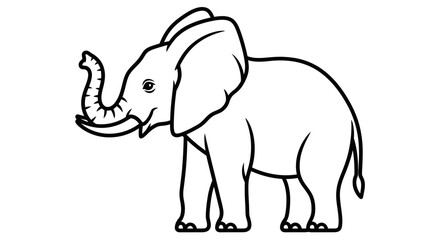 Fototapeta premium Elephant outline illustration standing isolated on white background simple design.
