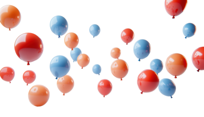 Assorted balloons in primary colors floating against white background creating festive mood and a sense of celebration