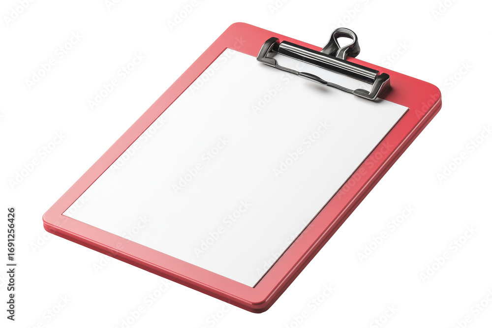 Aufkleber red clipboard with blank white paper on transparent background; ideal for notes and lists