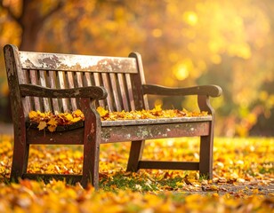  Leaf-Dusted Garden Bench Ai