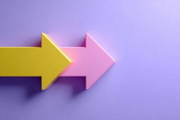 Three-dimensional arrows in vibrant yellow and pink.