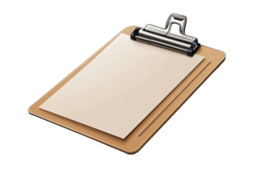 Red clipboard with blank white paper on transparent background; ideal for notes and lists