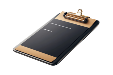 Red clipboard with blank white paper on transparent background; ideal for notes and lists