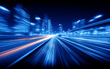 Fototapeta premium Blurred city night scene with light trails showing urban movement