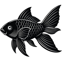 Vector illustration of a tropical fish swimming against a black background, perfect for a drawing or silhouette