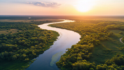 River landscape, natural landscape, sunset, sunrise, greenery