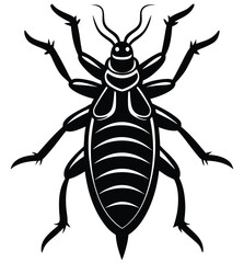 Isolated vector illustration of a small black beetle, a simple cartoon insect silhouette against a white background