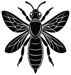 Bee cartoon vector illustration flying near a flower with yellow and black colors