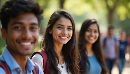Smiling Indian classmates enjoying friendship, education, and academic life while preparing for future success