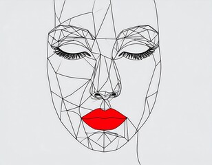 Geometric female face with red lips