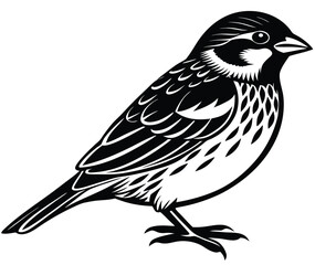 Vector illustration of a small bird perched on a branch in nature