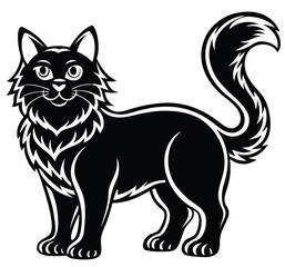 Black and white cartoon cat vector illustration