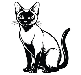 A cute black and white vector illustration of a sitting pet cat