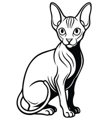 A vector illustration of a cute, black and white feline on a white background