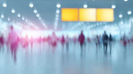 Crowd moving through a spacious, brightly lit indoor area during the day