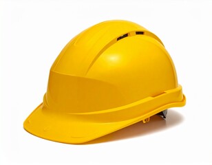 Fototapeta premium Protective yellow hard hat for construction safety, an icon of industrial work and head protection isolated on a white background.