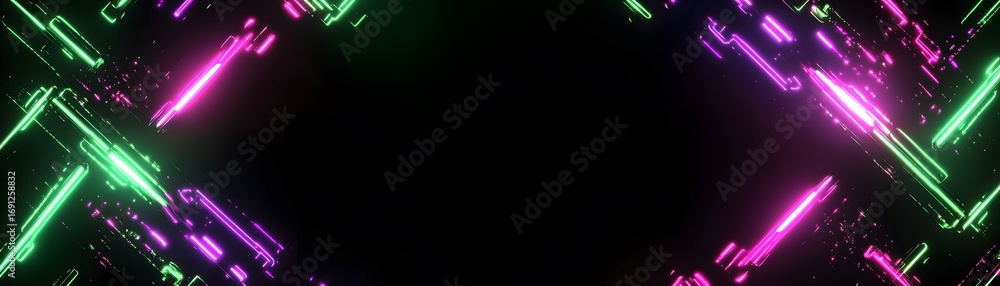 Poster a vibrant digital design showcases intersecting neon lines in fuchsia and lime green against a dark 