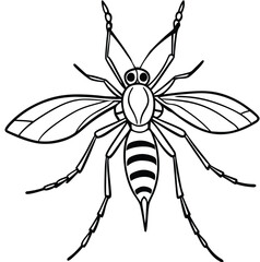 Vector illustration of a black wasp and spider, a predator and arachnid insect, and bug from nature