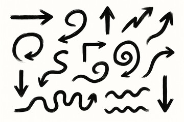 Hand Drawn Grunge Arrows Black Ink Brush Strokes Sketchy Vector Illustration on White Background
