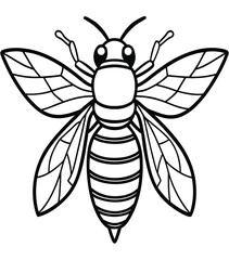 Vector illustration of a bee on a flower with wings and pollen isolated on white background